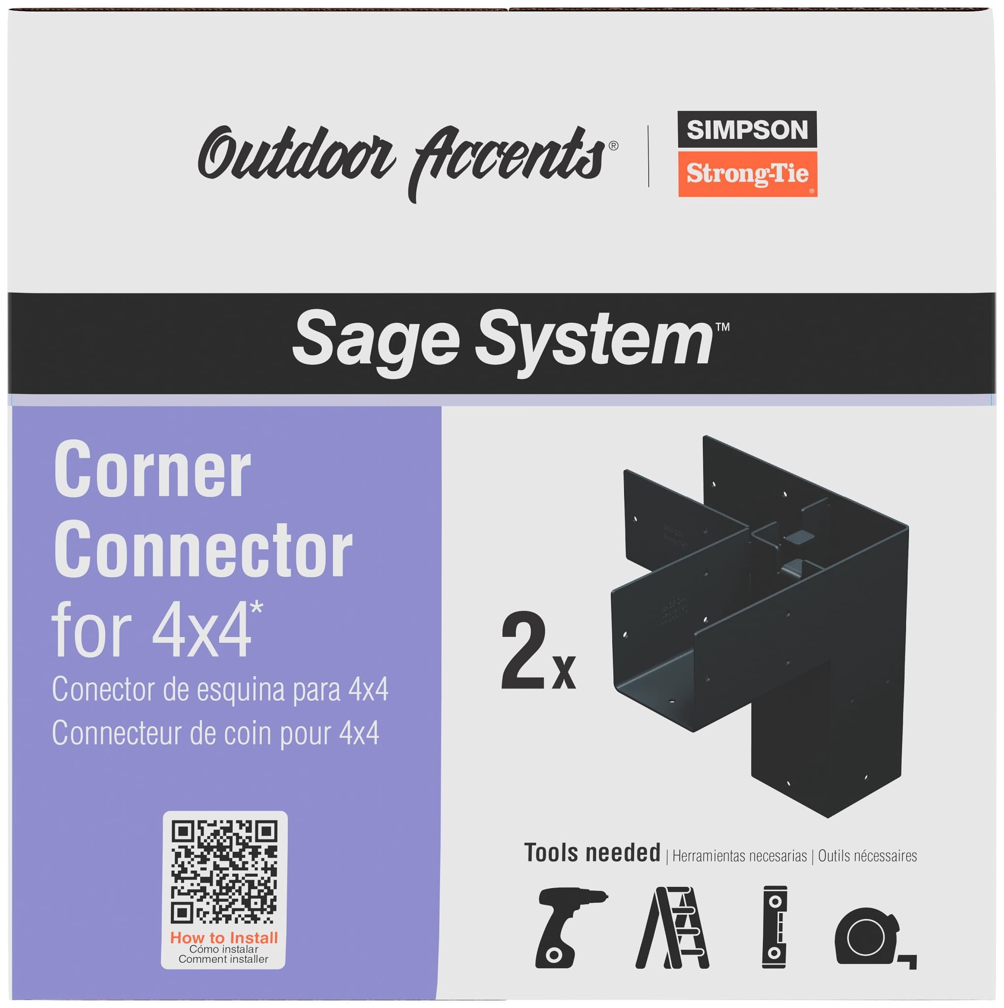 Simpson Strong-Tie SAGE-C44-KT2 Outdoor Accents Sage System Black Powder-Coated Corner Connector for 4x4 Lumber with Included Color-Matched Connector Screws Pack of 2