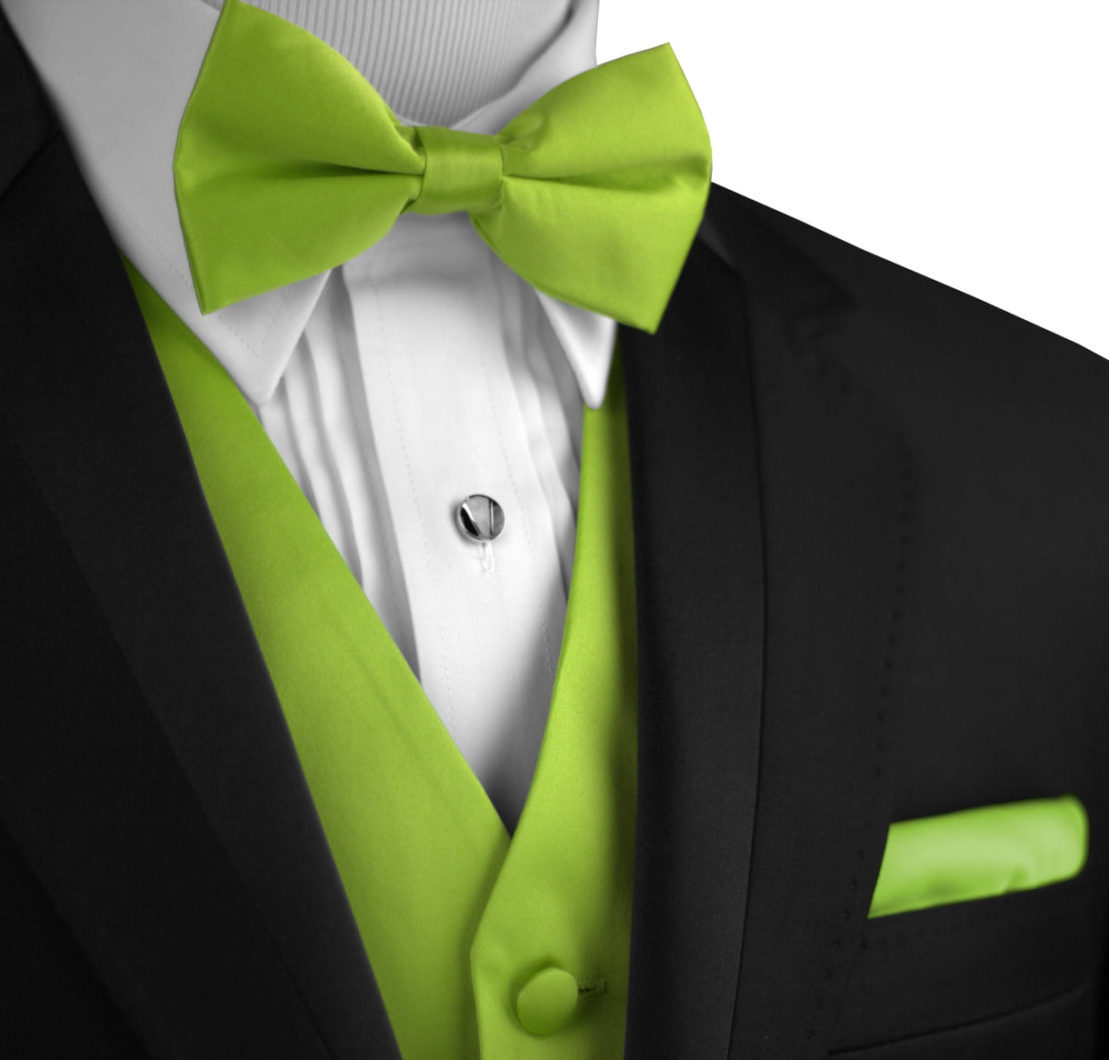 Men's Green Satin Formal Dress Tuxedo Vest Wedding Tie & Hankie Set Prom 