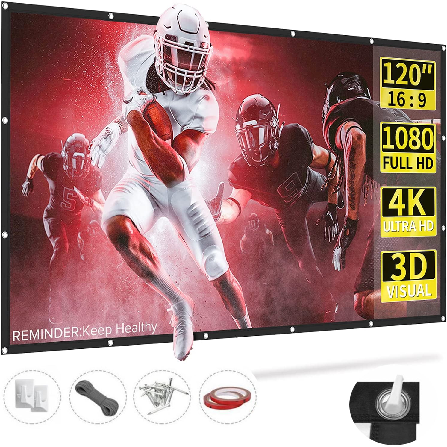 Hulklife Projector Screen, HD Foldable Portable Outdoor Projection Screen,  Anti-Crease 16:9 Movie Screen for Video Projector Best Home Theater Movie  ...