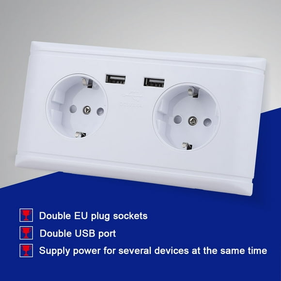 Wall Socket - Multi-Functional EU Plug Wall Power Outlet Socket with Dual USB Port & EU Plug Sockets for Phone Charging 250V (White)