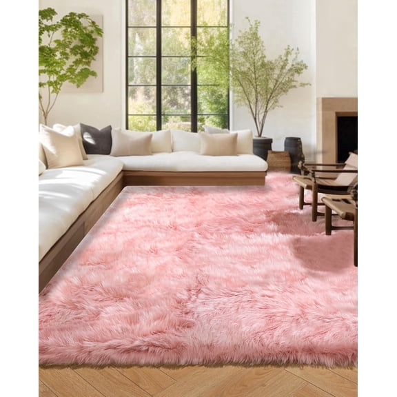 Jingle bears 8x10 Rug Pink Fluffy Large Rug Faux Fur Sheepskin Rug for Living Room Bedroom Fuzzy Furry Rug Rectangle