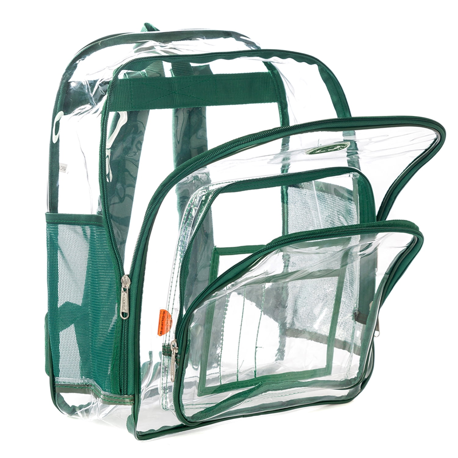 K-Cliffs Unisex Heavy Duty Clear Backpack with Green Trim