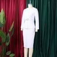 thumbnail image 5 of AURA Plus Size Elegant Round Neck Pencil Midi Dress Nine Sleeve High Waist Office African Work Dress with Belt, 5 of 10