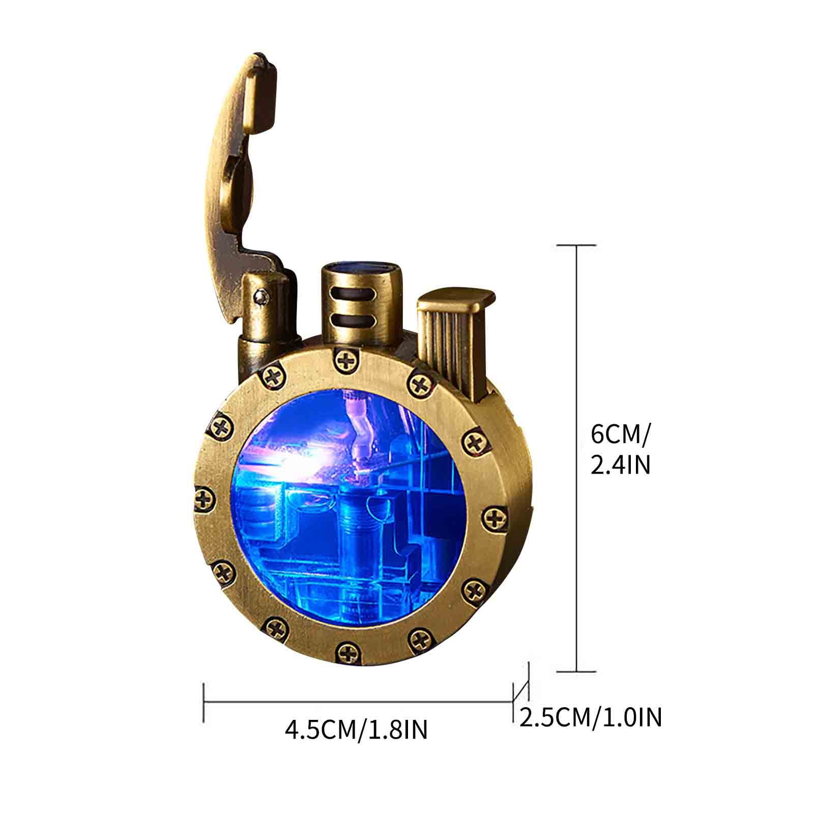 RRJ 4Pcs Vintage Trench Lighter, Antique Kerosene Lighter Transparent Windproof, Steam Punk Lighter LED Flame, Retro Metal Lighter for Men, Unique Collectible Gift for Smoking Accessories