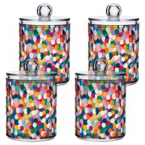 Yayeee 4 Pack Qtip Holder Bathroom Cotton Swab Canister with Lid Clear Dispenser Set, Dark Colorful Circles