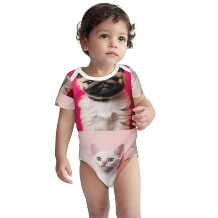 

Kdxio Colorful Dog Cat Collage Pattern Unisex Baby Cotton Short Sleeve Bodysuits-12 Months