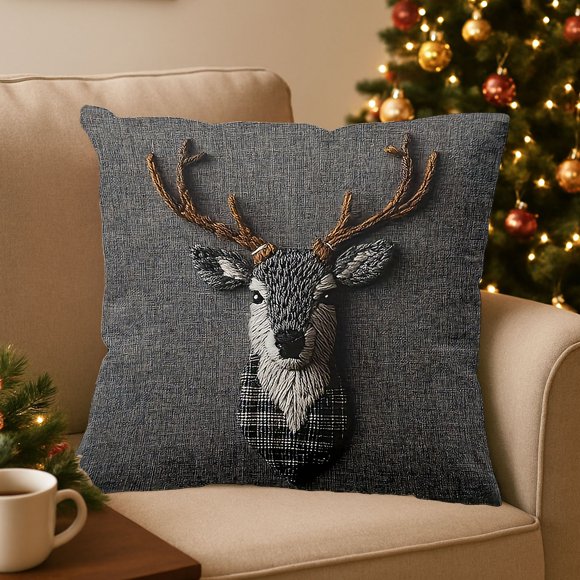 Wooowa Christmas Trees Reindeer Throw Pillow Cover, Xmas Winter Holiday Animals Cushion Case Decoration for Sofa Couch