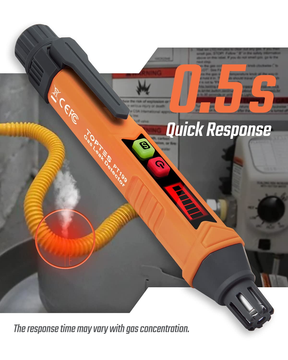 TOPTES Natural Gas Detector PT199, Handheld Gas Sniffer for Propane Methane Butane LPG with Sound and Visual Alarm, Use for Home Kitchen, Garage, RV Camper