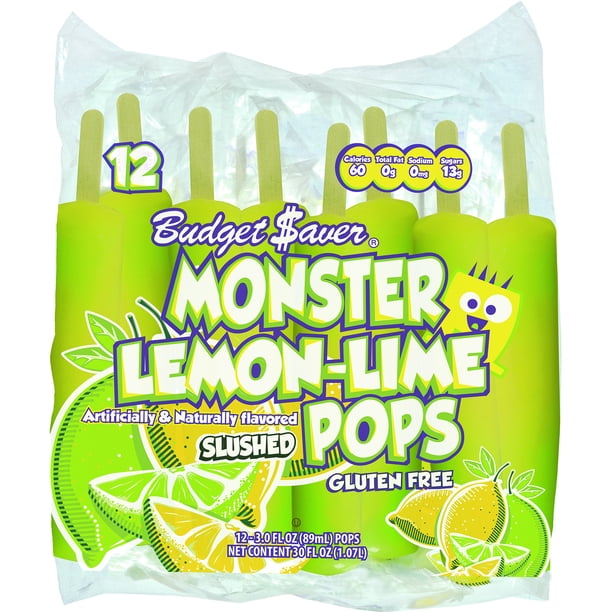 Budget Saver Slushed Lemon-Lime Monster Pops, 12 ct - Walmart.com