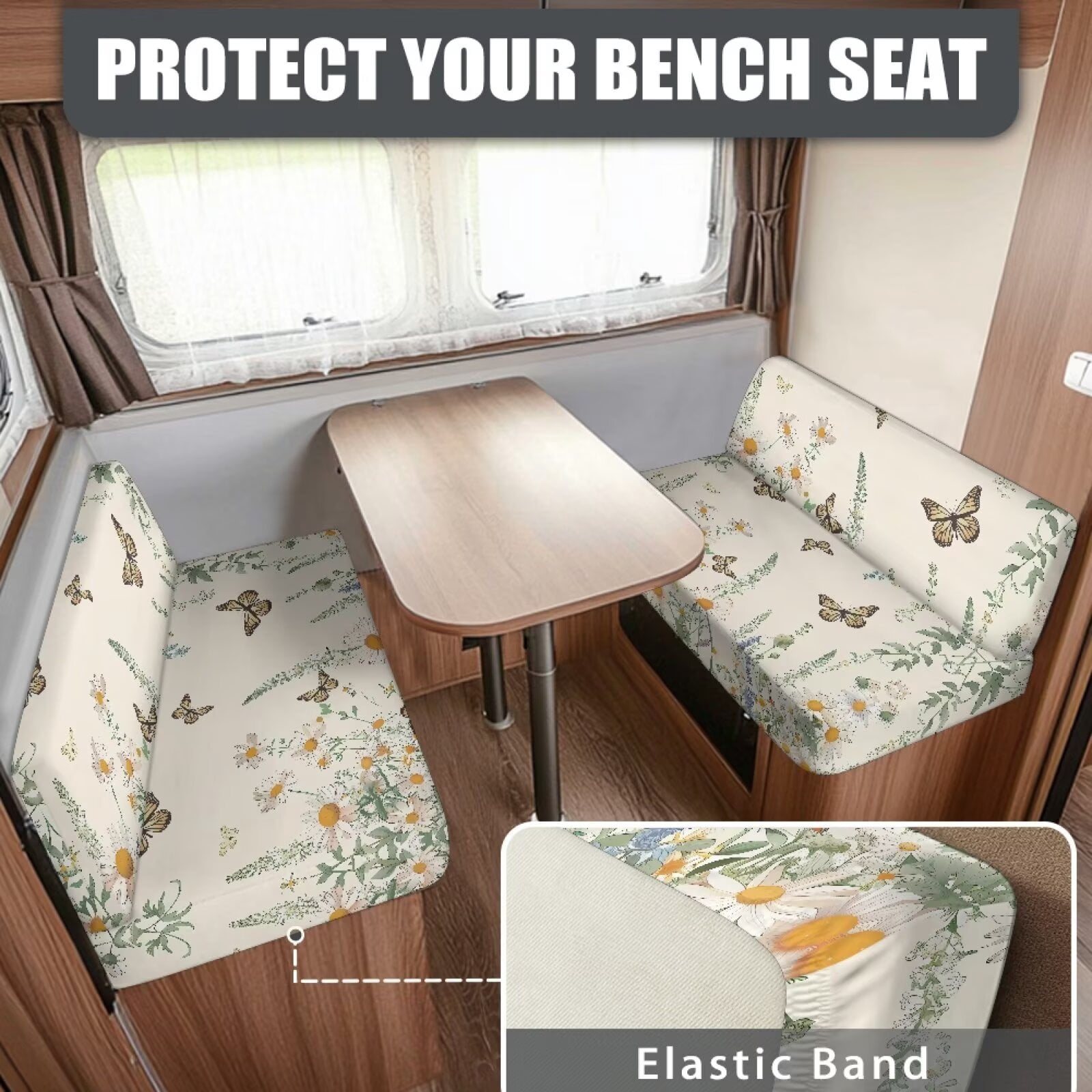 XYZCANDO Beautiful Butterfly Flower RV Dinette Cushions Leafy Daisy Pattern Universal RV Accessories Comfortable Couch Cushion Covers Loveseat Sofa Chair Cover Furniture Protector Stretchable