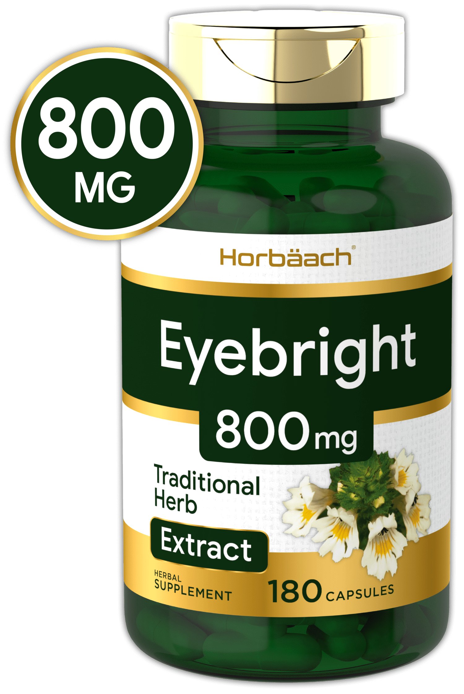 Eyebright Herb Capsules 800 mg 180 Count Max Potency Supplement NonGMO, Gluten Free by