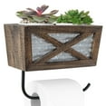 thumbnail image 6 of Autumn Alley Farmhouse Toilet Paper Holder with Basket for Cell Phone - Rustic Toilet Paper Holder, Farmhouse Bathroom Country Decor - Wood, Galvanized & Black Metal - Adds Rustic Charm, Brown, 6 of 9