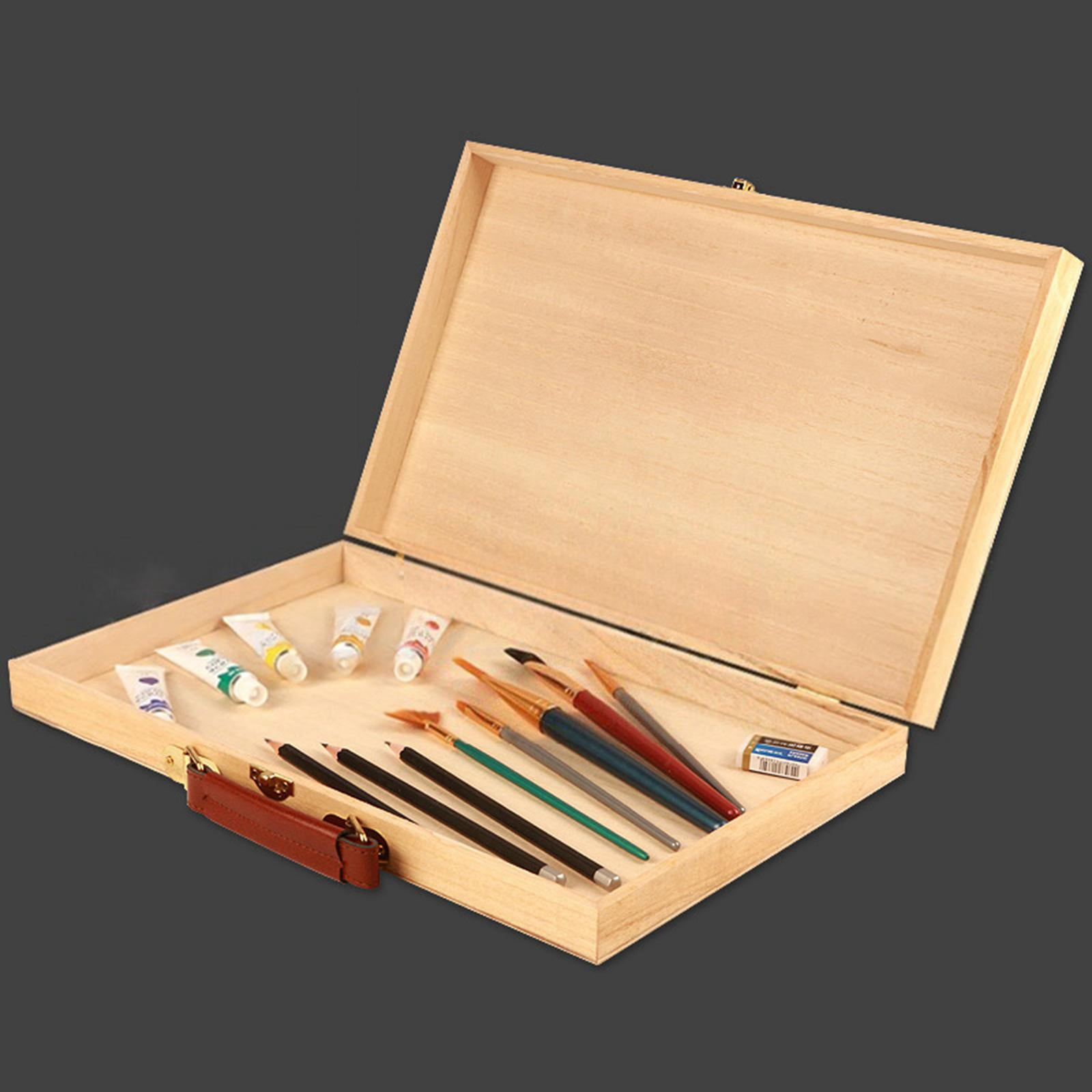 Sharprepublic Art Organizer Supply Box Wood Compact Handheld Craft Storage Accessory Case with