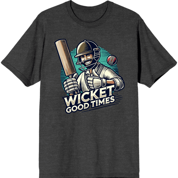 Cricket Sports Wicket Good Time Adult Black Crew Neck Short Sleeve Tee-Medium