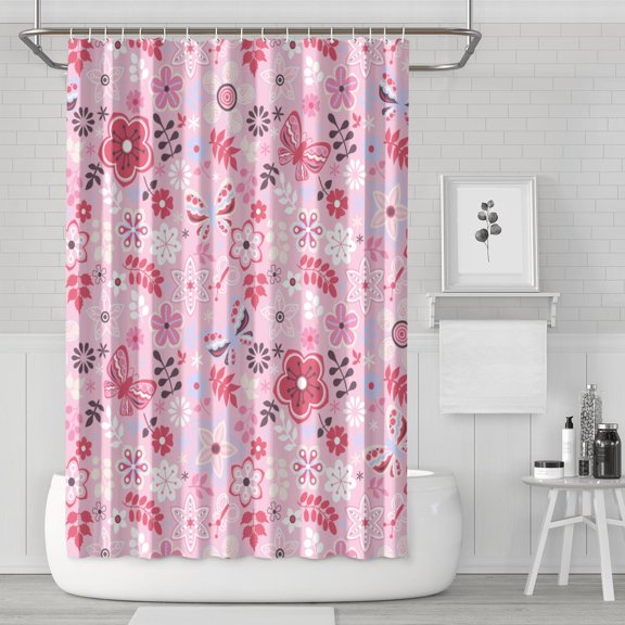 Waterproof Beautiful Colorful Floral Shower Curtain 72x72 Inch Boho Style Polyester Unique Shower Curtain for Bathroom Hotel Home Decor with 12 Plastic Hooks