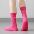thumbnail image 6 of Huowey Womens Yoga Crew Socks With Grips Letter Pattern Floor Casual Socks Breathable Stretchy Soft Daily Wear Socks,Hot Pink, 6 of 7