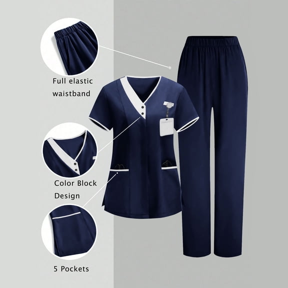 TaTaai Scrubs Set for Women,Medical Women Scrubs,Nurse Uniform V-Neck Top and Straight Leg Pants with Multi Pocket Gift