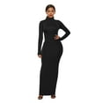 thumbnail image 2 of Plus Size Women's Turtleneck Velvet Maxi Dress Long Sleeve Casual Wide Shoulder Pad Ruched High Neck Bodycon Dresses, 2 of 5