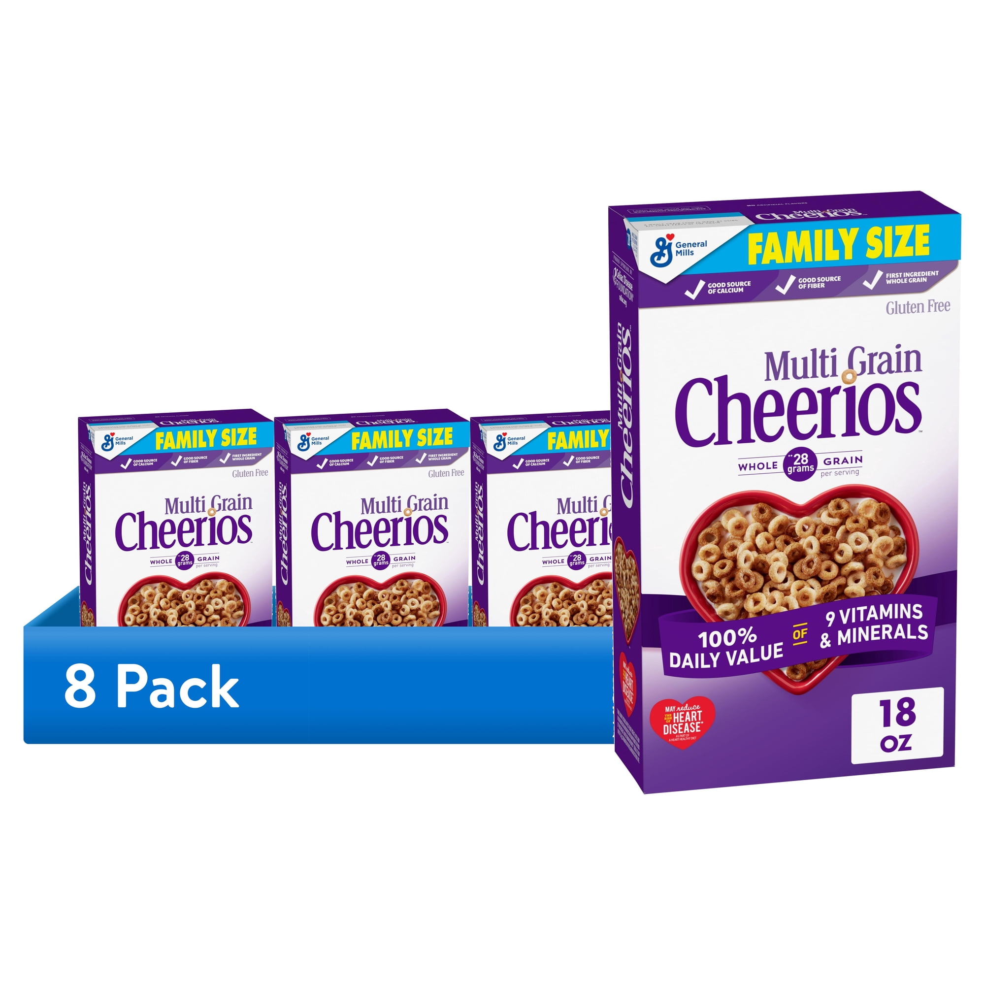 (8 pack) Multi Grain Cheerios, Heart Healthy Breakfast Cereal, Family Size, 18 oz