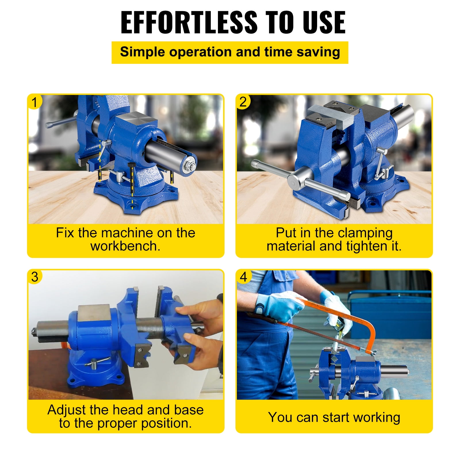 KFFKFF 5" Robust Workbench Clamp, Dual Pivoting Rotating Clamp Head/Body Swivels 360°,Pipe Clamp Bench Clamps 30Kn Grip Strength, for Securing Tools in Residential or Commercial Settings
