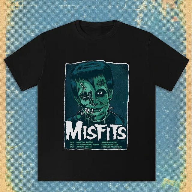 Misfits Rock Band Pattern T-Shirt Men's Black Casual Crew Neck Short Sleeve One Misfits Ride Johnny Ride Pattern T-Shirt W5 XXL