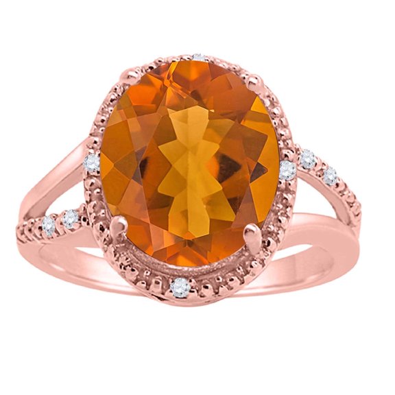Mauli Jewels Engagement Rings for Women 4.53 Carat Oval Shaped Citrine and Diamond Ring 4-Prong 10K Rose Gold