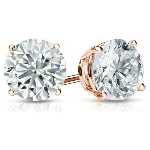 14K Rose Gold 1 Ct Round Solitaire Created Diamond Stud Earrings Plated by Paris Jewelry