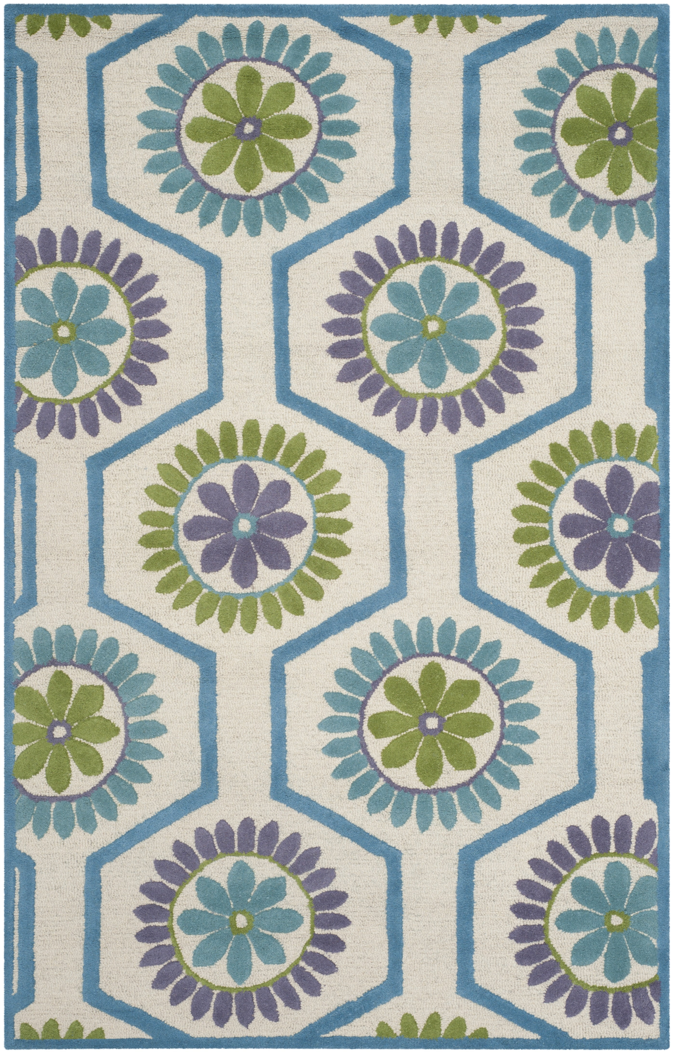 SAFAVIEH Cambridge Myron Geometric Wool Area Rug, Ivory/Blue, 5' x 8'