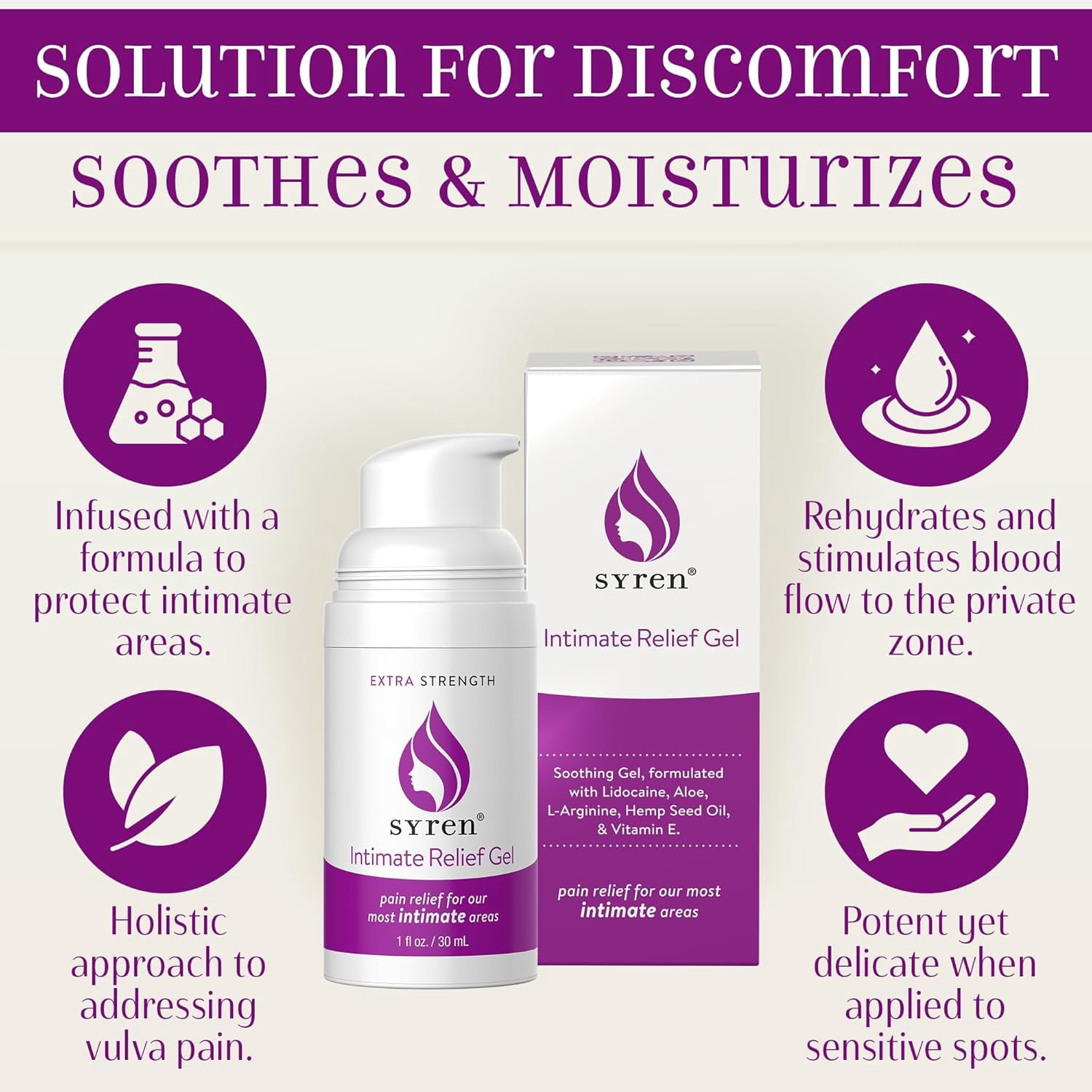 Syren Lidocaine Gel, 1oz - Vaginal Moisturizer for Sensitive Skin