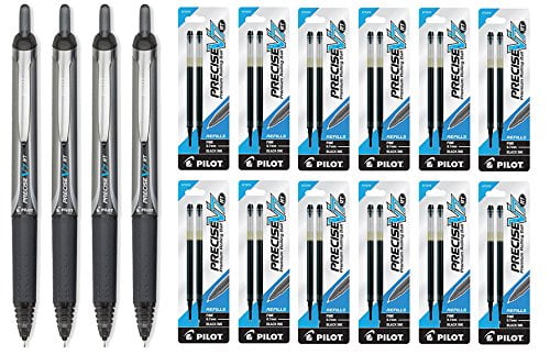 Pilot Precise V7 RT Rolling Ball Fine Point, Black Ink 4 Pens & 24 Refills