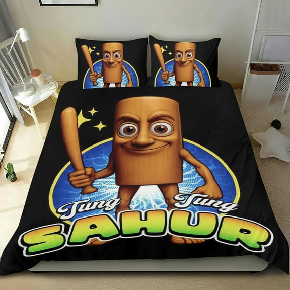 3 Piece Bedding Set For Tung Tung Sahur Duvet Cover Sets Comforter Cover Set Cute Super Soft Teens Bedding Set Kids Bedroom Gifts,1 Duvet Cover with 2 Pillowcases Twin
