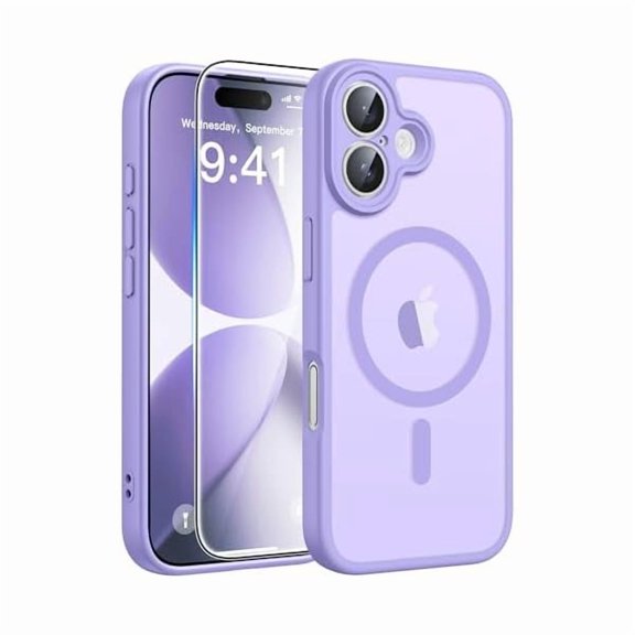 ZHU997 for iPhone 17 Phone Case: Magnetic Translucent Matte [Full Covered Camera Protection] [Screen Protector] Military Grade Shockproof Slim Cover Drop Proof Protective Cases - Lightpurple