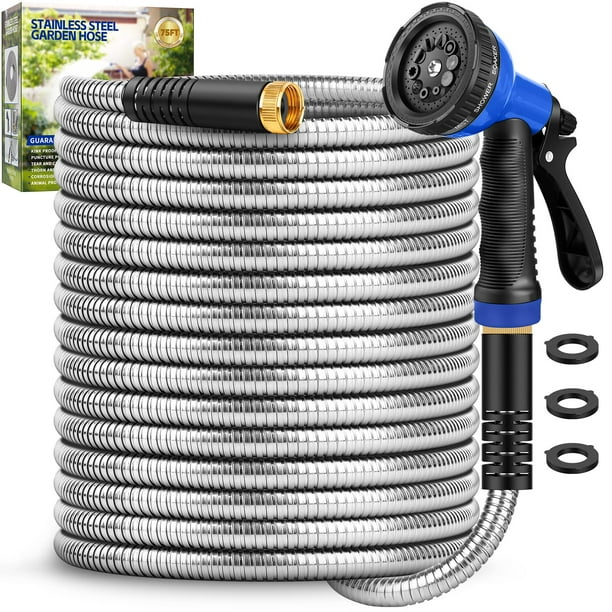 Manguera de jardín GAGALUGEC con boquilla de acero inoxidable de 23 m, 10 modos