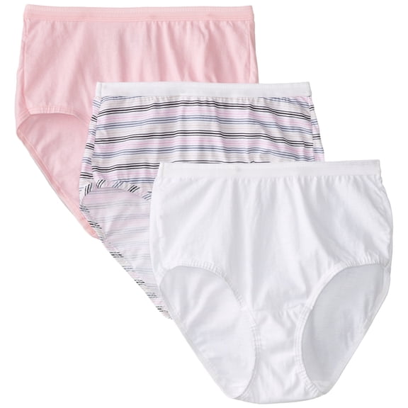Fruit of the Loom Women's 3 Pack Assorted Cotton Brief Panties, Assorted, 10
