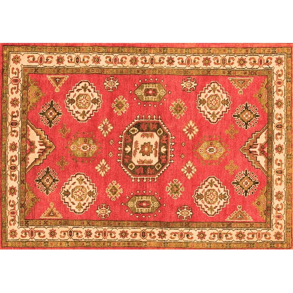 Ahgly Company Indoor Rectangle Geometric Orange Traditional Area Rugs, 7' x 10'