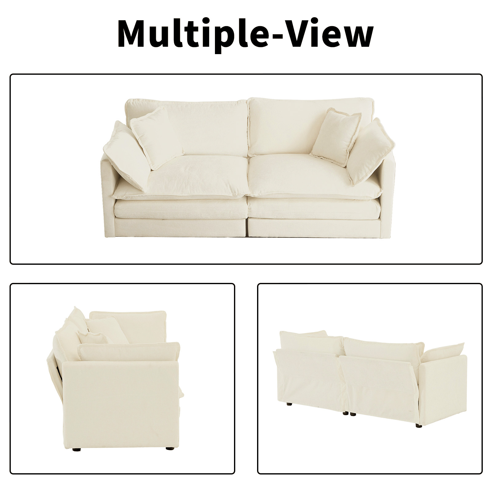 76.7” Loveseat Sofa, 2 Seater Modular Couch, Beige White Chenille Large Sectional for Living Room, Deep Seat, Love Seat Couches, Sofá de dos plazas