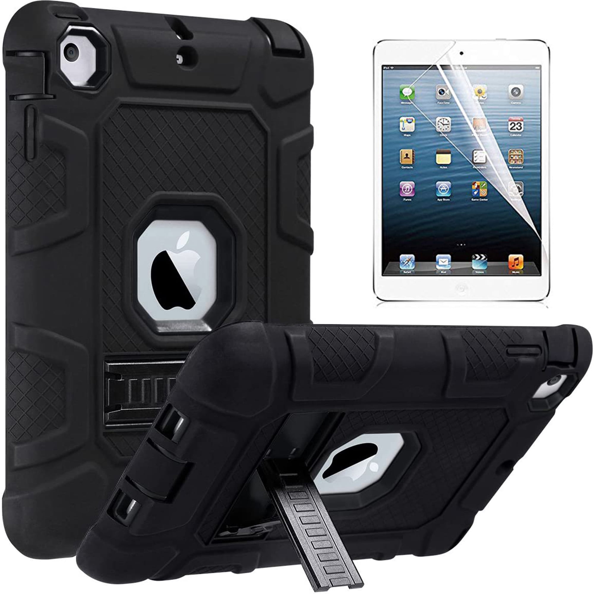Dteck For iPad mini 1 2 3 Shockproof Protective Stand Heavy Hybrid Rubber Back Case Cover (not fit mini 4/5), Black