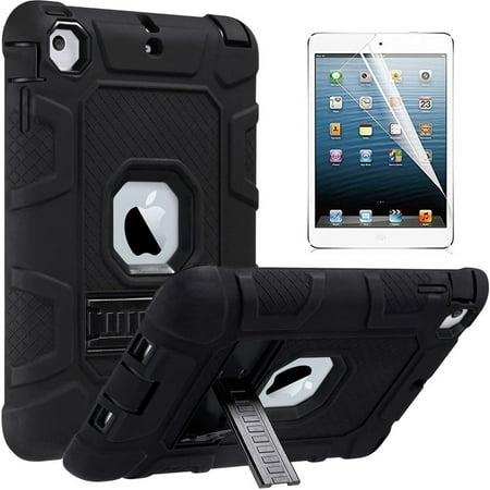 Dteck For iPad mini 1 2 3 Shockproof Protective Stand Heavy Hybrid Rubber Back Case Cover (not fit mini 4/5), Black