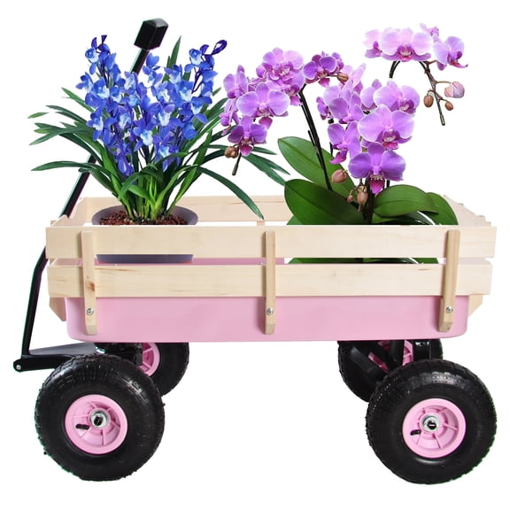 CITYLE Wagon for Kids, Outdoor Garden Utility Wagon Cart, All Terrain Cargo Wagon, Heavy-Duty Garden Wagon Cart, Collapsible Lawn Wagon Cart with 10" Air Tires, Removable Sides, Pink