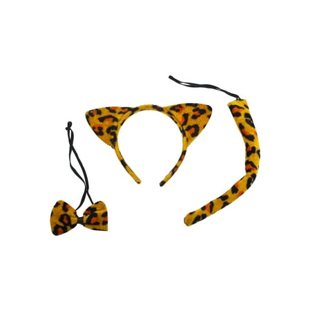 Lux Accessories Yellow Orange Black Leopard Ears Bowtie Tail Costume
