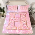 thumbnail image 2 of Feelyou Fashion Pink Letter Queen Sheet Sets for Teen, Cartoon Monogrammed H Flat Sheet, Kawaii Mermaid Princess Queen Fitted Sheet, Ultra Soft Bedroom Decor, 4-Piece, 2 of 7