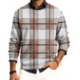 thumbnail image 2 of Men's Plaid Print Round Neck Long Sleeve Ribbed Knit Pullover, Sweater for Fall Winter, Casual Style and Holiday Season,Brown,M, 2 of 6