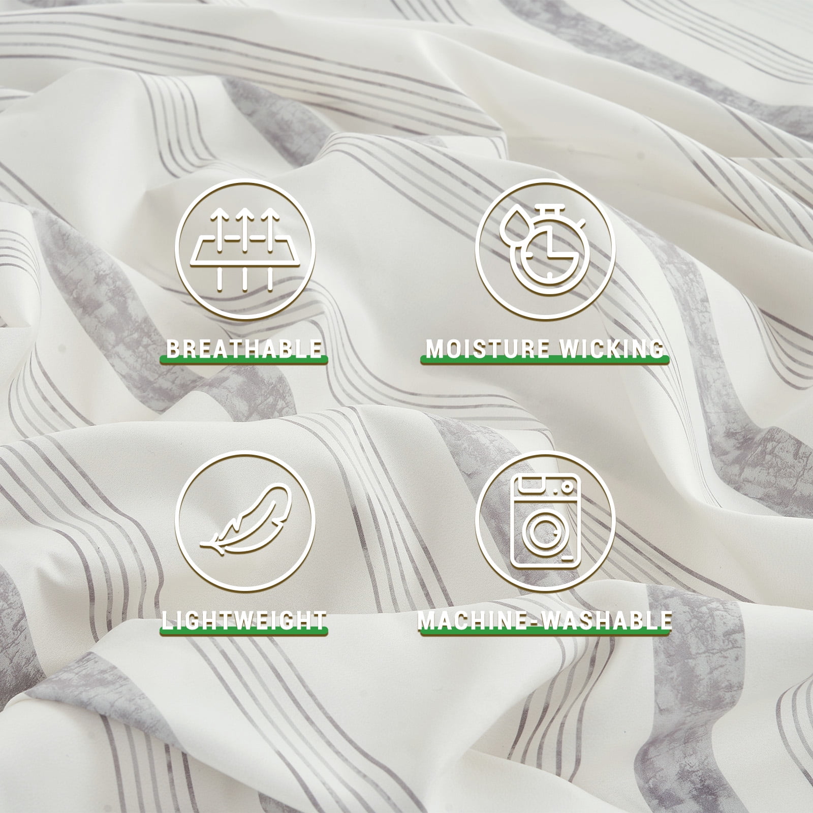 Gogreen Gray Striped Queen sheet set with Deep Pocket Fitted Sheet Set, Breathable Microfiber Printed Bedsheets