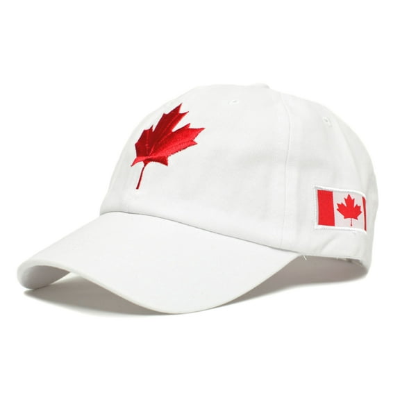 Canada Dad Hat Canadian Maple Leaf Cap Flag Embroidered Unisex Adult (White)