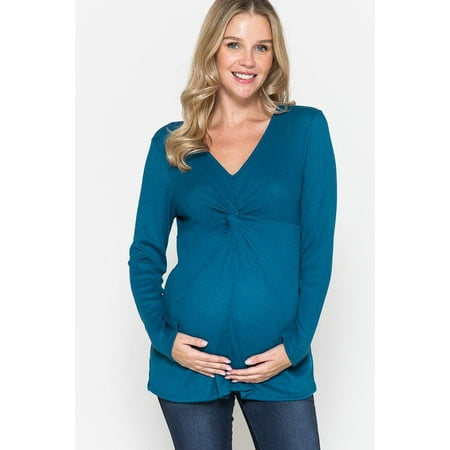 

Women Maternity V-Neck Solid Color Twisted Front Long Sleeve Top