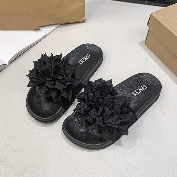 Flat Sandals Women Flower Decoration Solid Color Open Toe Dressy Comfortable Walking Lightweight Summer Cute Sandals