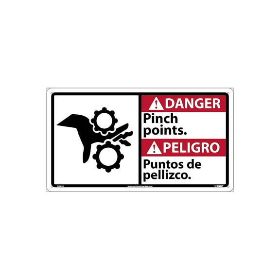 National Marker Danger Signs; Pinch Points (Bilingual W/Graphic) 10X18 Rigid Plastic DBA9R