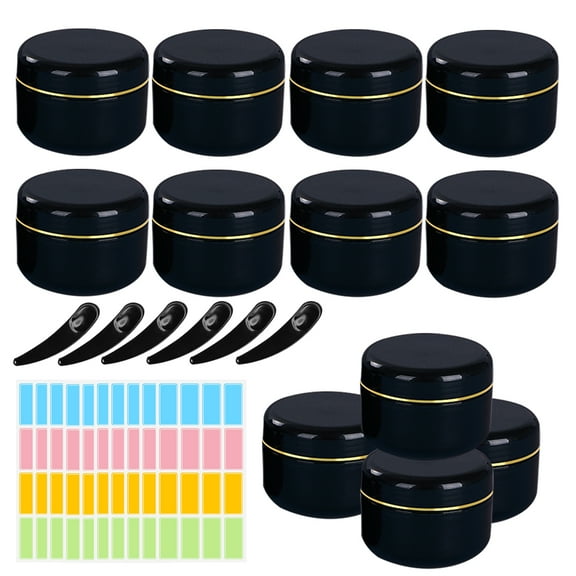 50g Round Empty Container Jar 12 Pieces Refillable Cosmetic Containers，with Label and Spatulas, for Travel Storage Makeup Beauty Products, Face Creams (Black)