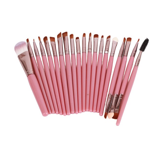 Juego de 20 brochas de maquillaje de pelo sintético suave para café, tubo de oro rosa, mango rosa, kit de brochas de maquillaje con bolsa de almacenamiento