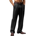 thumbnail image 3 of Men's Casual Linen Pants Loose Straight Leg Yoga Beach Summer Long Pants, 3 of 9